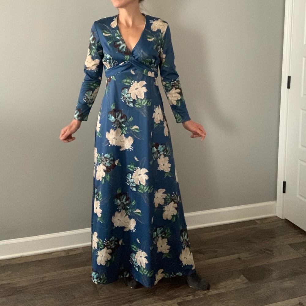 Vintage 70’s long maxi dress polyester SZ S-M
